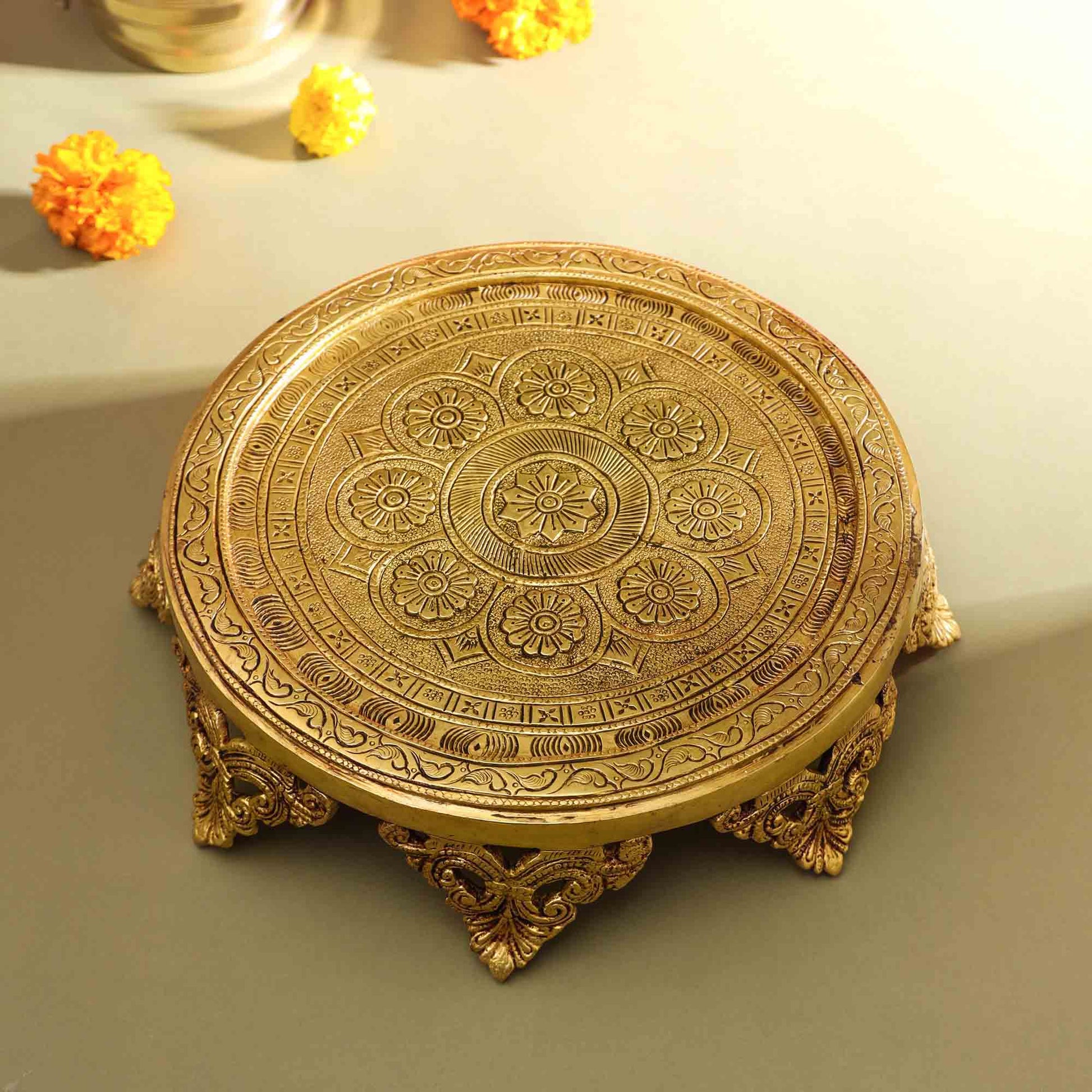 Brass Handcarved Chowki/Stool