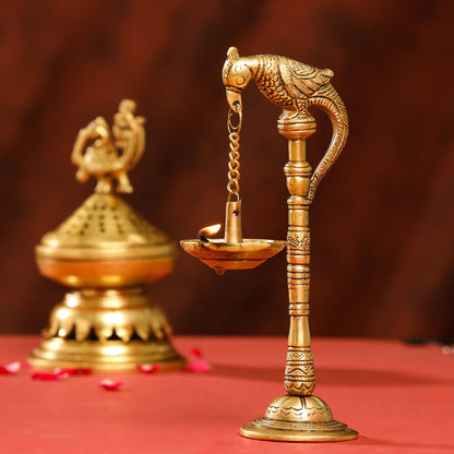 Brass Peacock Hanging Diya/Lamp Pair (7.5 Inch)