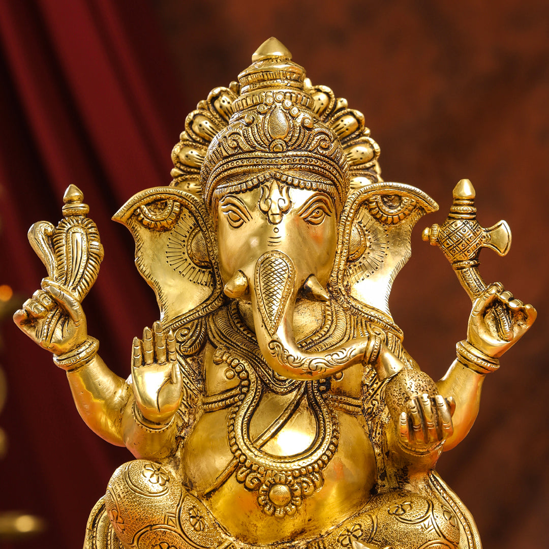 Brass Lord Ganesha Idol (15.5 Inch)