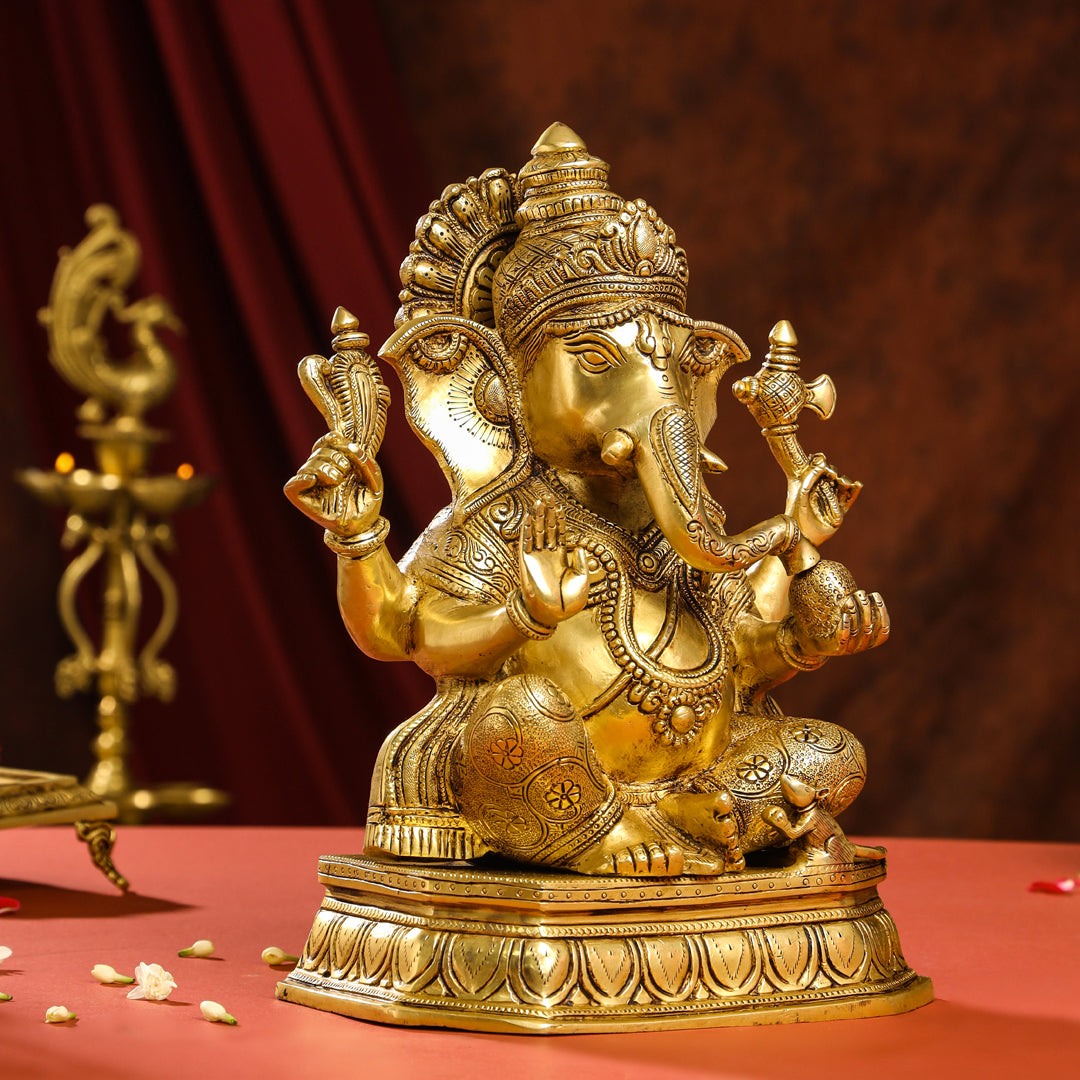 Brass Lord Ganesha Idol (15.5 Inch)