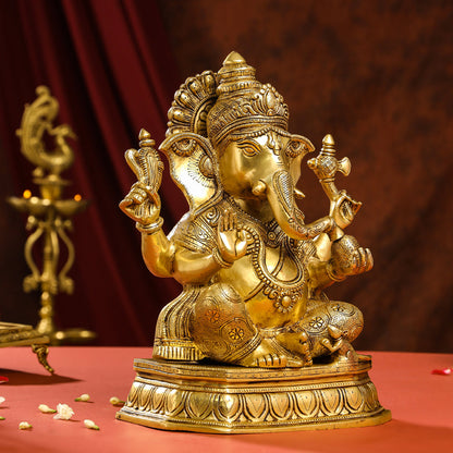 Brass Lord Ganesha Idol (15.5 Inch)