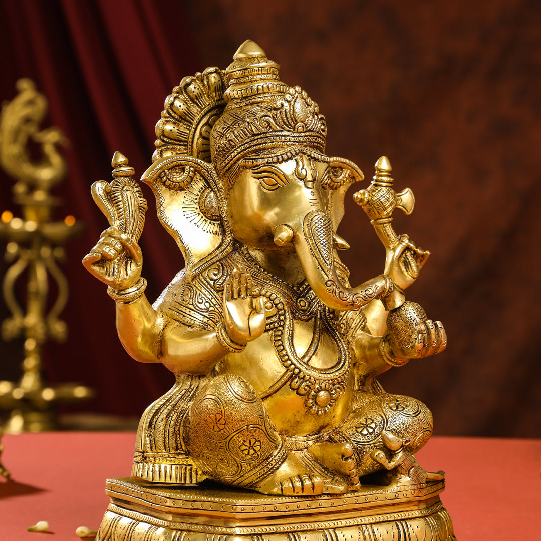Brass Lord Ganesha Idol (15.5 Inch)
