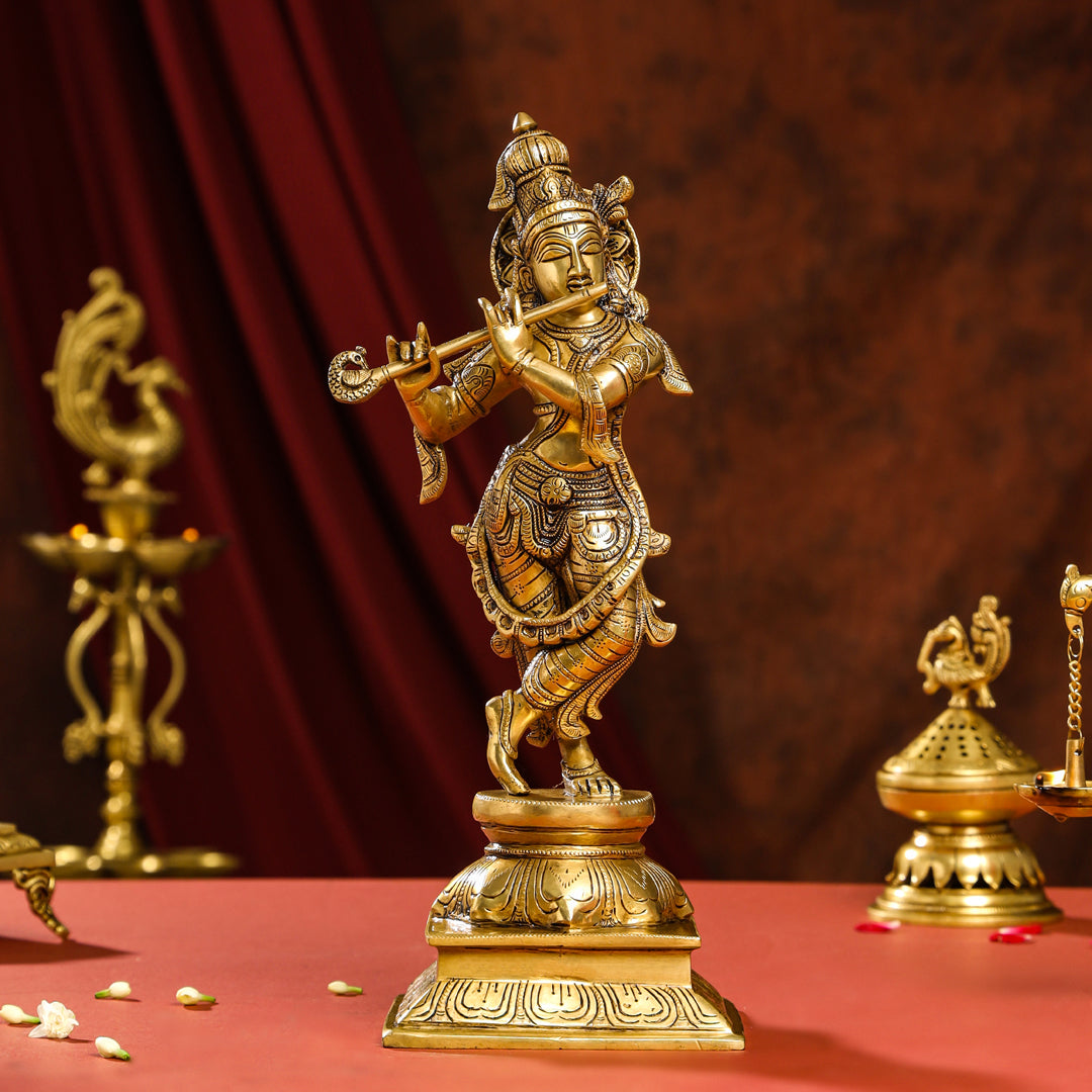 Brass Superfine Lord Krishna Idol (15 Inch)
