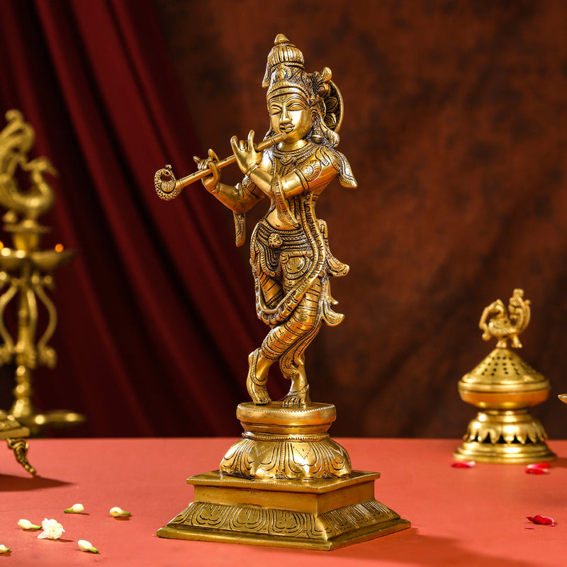 Brass Superfine Lord Krishna Idol (15 Inch)