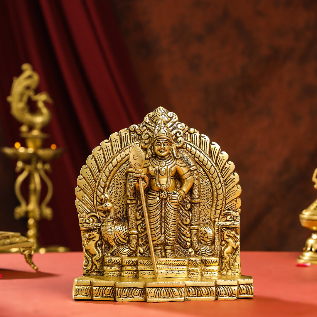 Brass Lord Murugan/Kartikeya Idol (9.5 Inch)