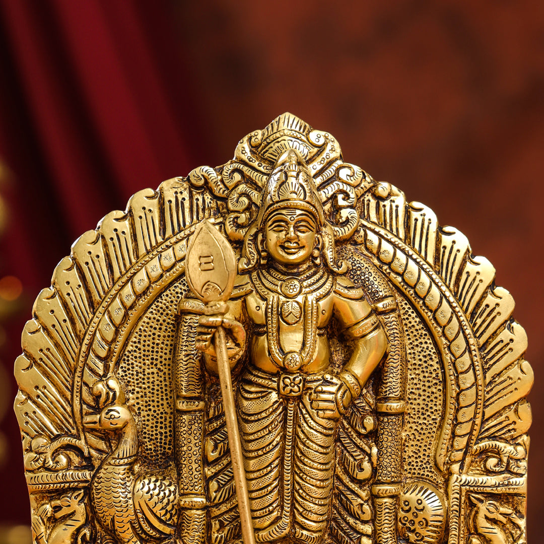 Brass Lord Murugan/Kartikeya Idol (9.5 Inch)