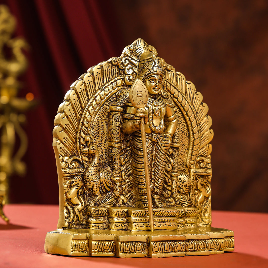 Brass Lord Murugan/Kartikeya Idol (9.5 Inch)