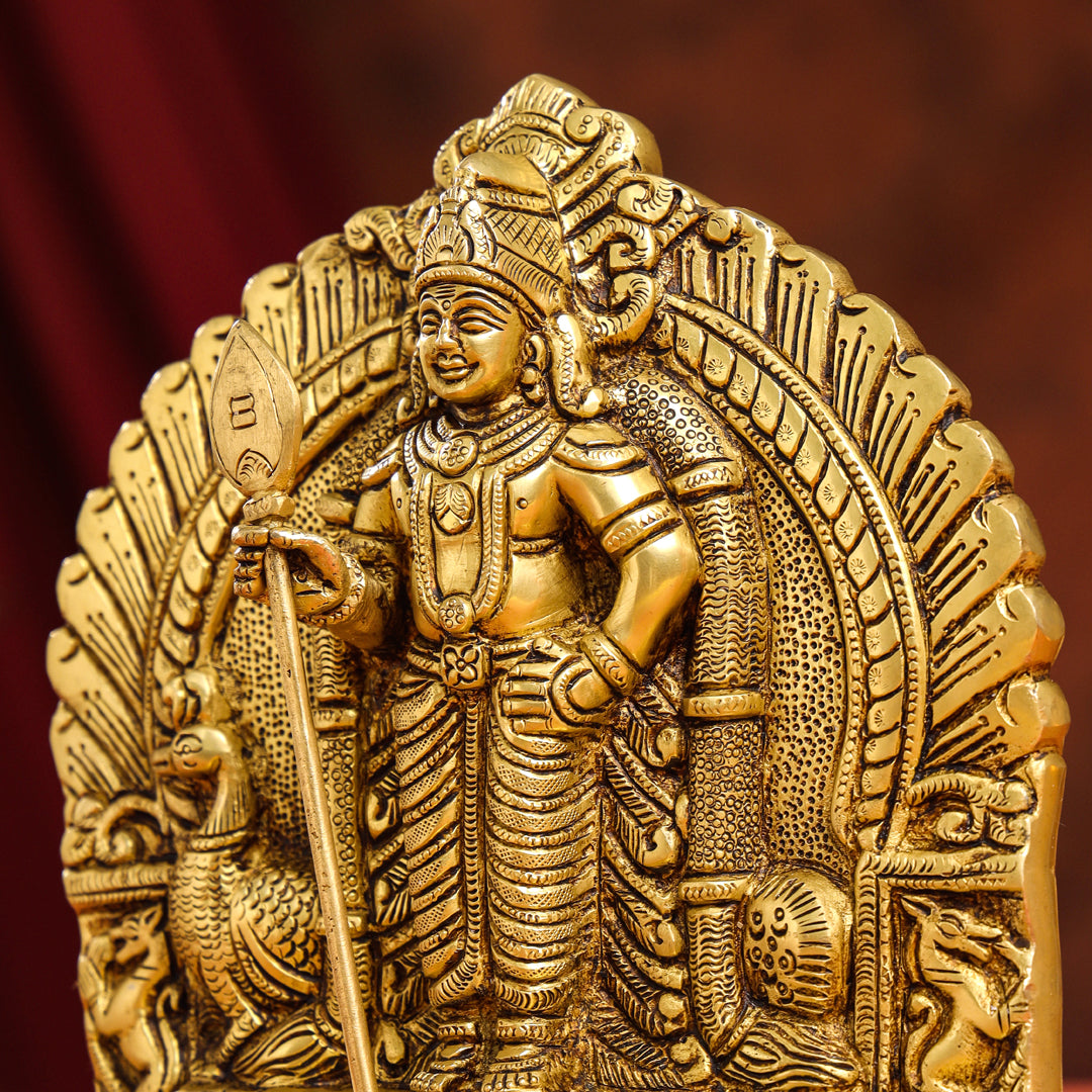 Brass Lord Murugan/Kartikeya Idol (9.5 Inch)
