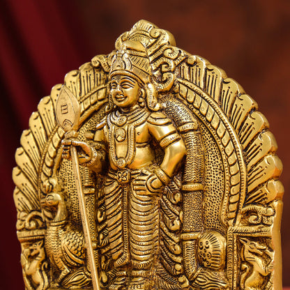 Brass Lord Murugan/Kartikeya Idol (9.5 Inch)