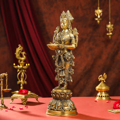 Brass Standing Deep Lakshmi Idol (17 Inch)
