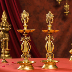 Brass Shankh Chakra Diya/Lamp Set (15.5 Inch)