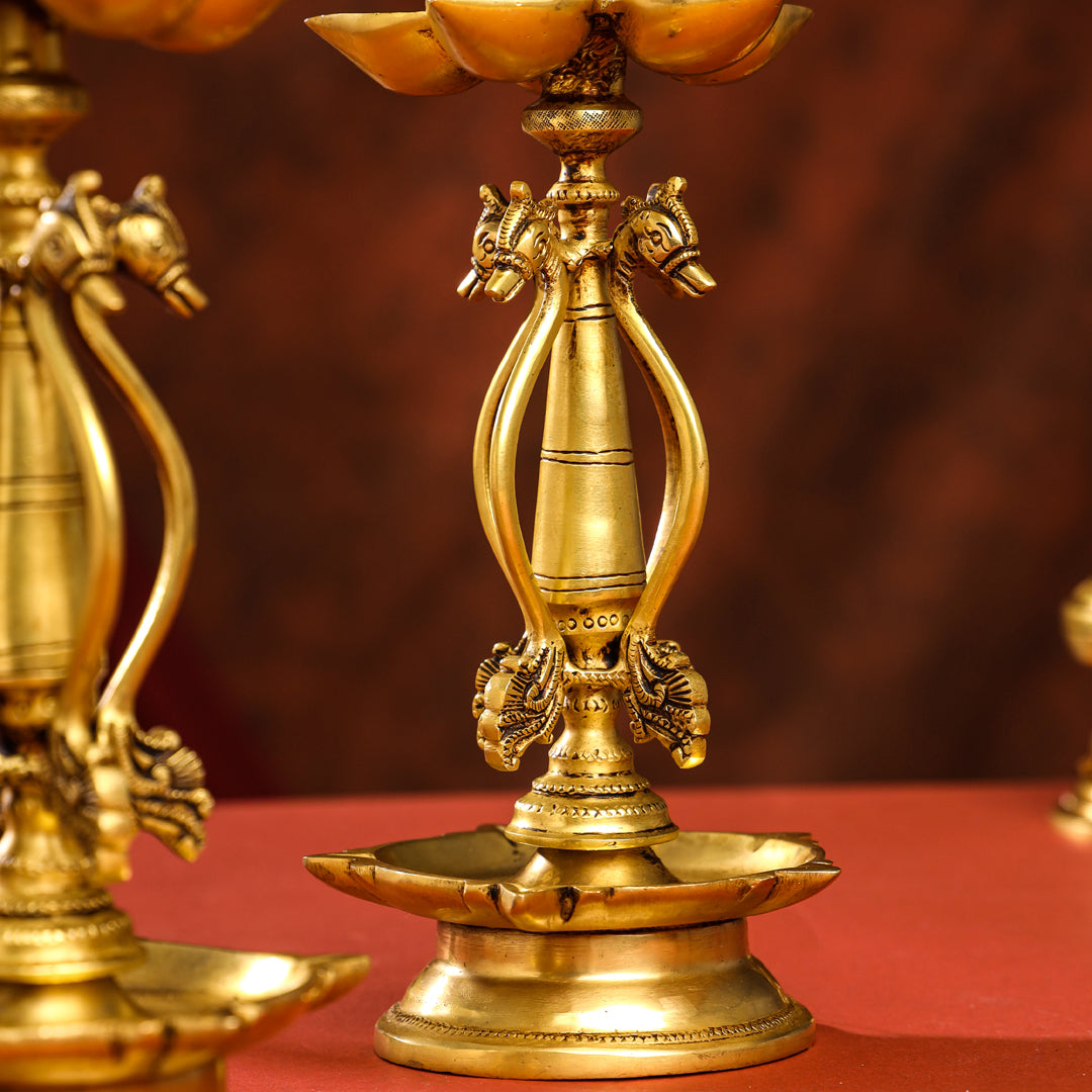 Brass Shankh Chakra Diya/Lamp Set (15.5 Inch)