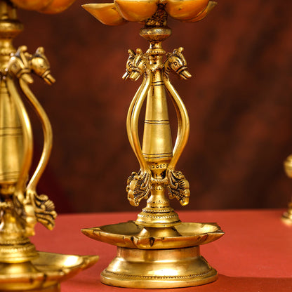 Brass Shankh Chakra Diya/Lamp Set (15.5 Inch)