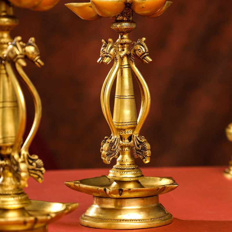 Brass Shankh Chakra Diya/Lamp Set (15.5 Inch)