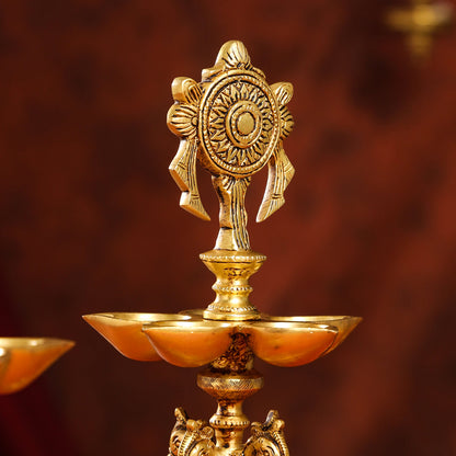 Brass Shankh Chakra Diya/Lamp Set (15.5 Inch)