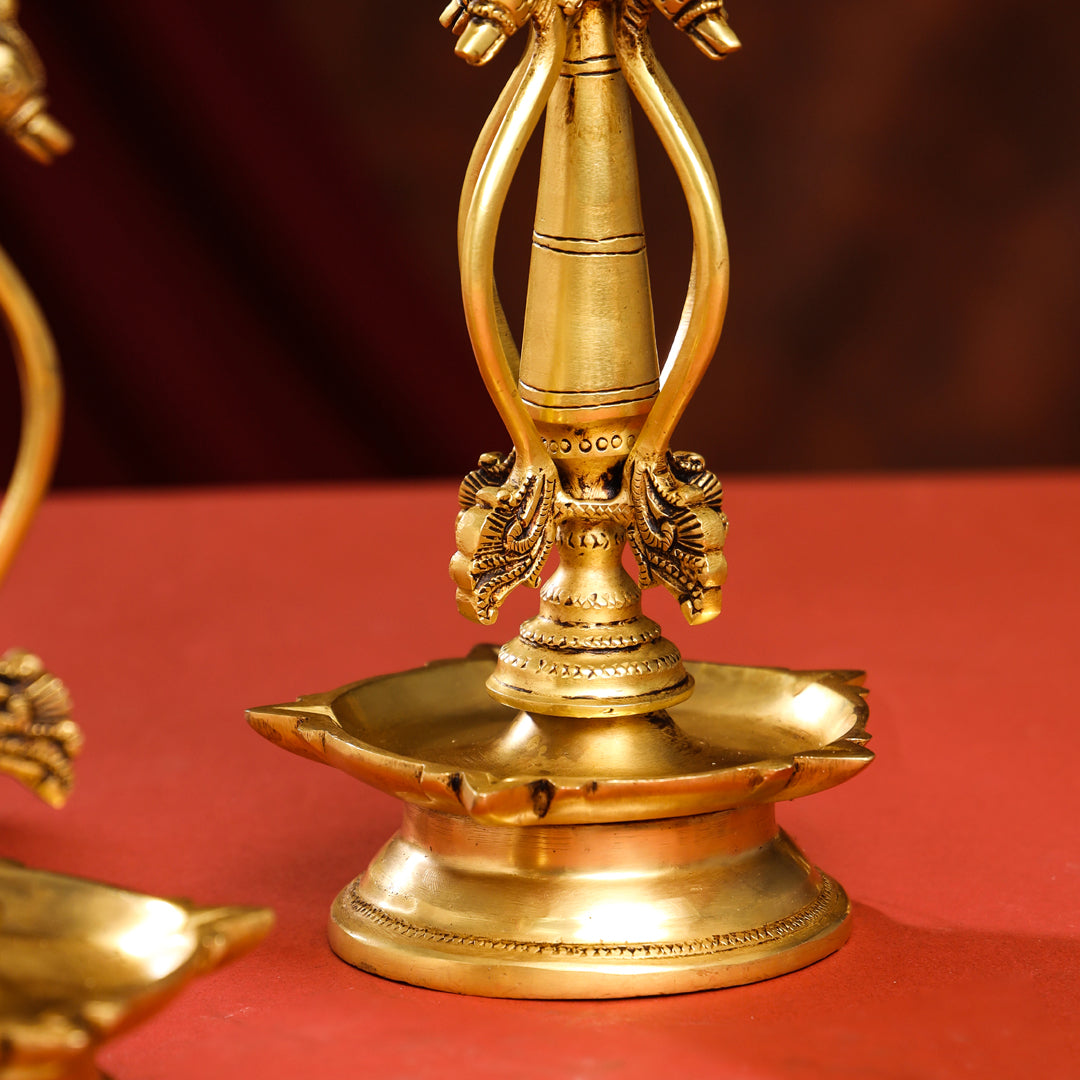 Brass Shankh Chakra Diya/Lamp Set (15.5 Inch)