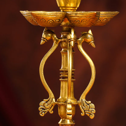 Brass Twelve Petal Peacock Long Lamp (20 Inch)