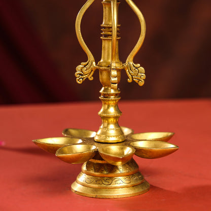 Brass Twelve Petal Peacock Long Lamp (20 Inch)