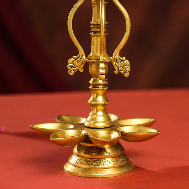 Brass Twelve Petal Peacock Long Lamp (20 Inch)