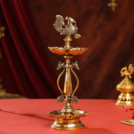 Brass Ten Petal Peacock Long Lamp (14 Inch)