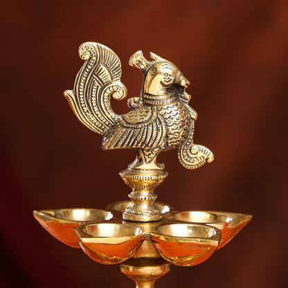 Brass Ten Petal Peacock Long Lamp (14 Inch)