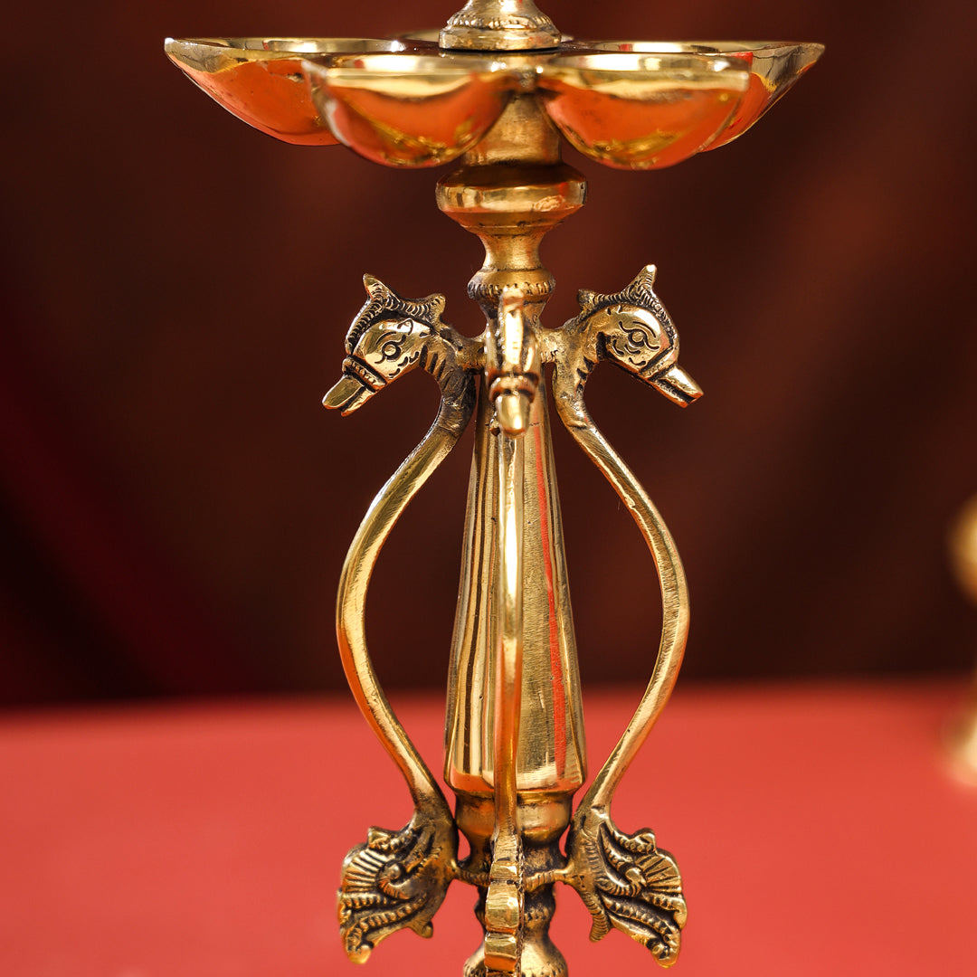 Brass Ten Petal Peacock Long Lamp (14 Inch)