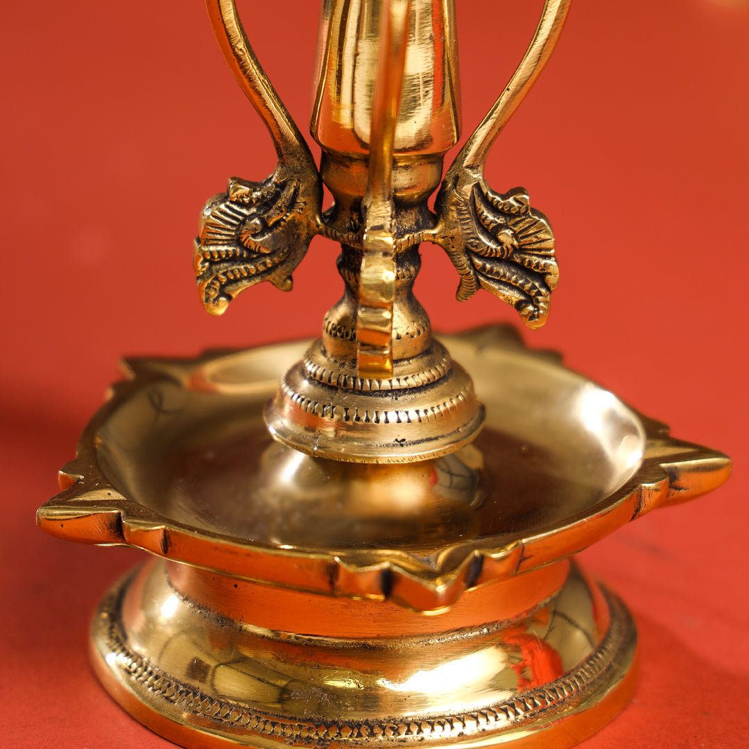 Brass Ten Petal Peacock Long Lamp (14 Inch)