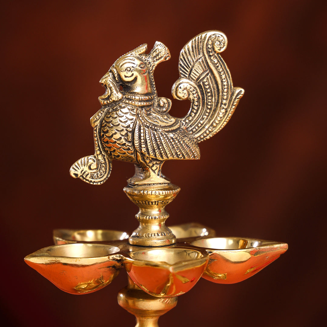 Brass Ten Petal Peacock Long Lamp (14 Inch)
