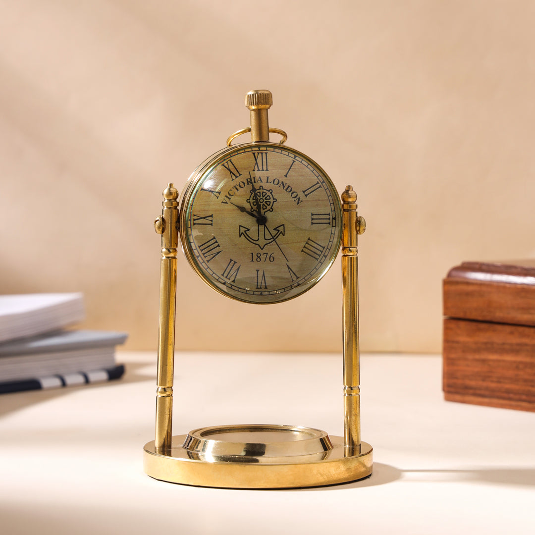 Brass Table Clock With Compass (5 Inch)