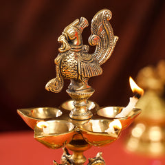 Brass Ten Petal Peacock Long Lamp (14 Inch)