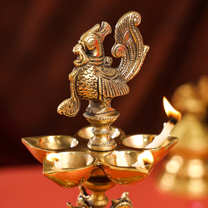 Brass Ten Petal Peacock Long Lamp (14 Inch)