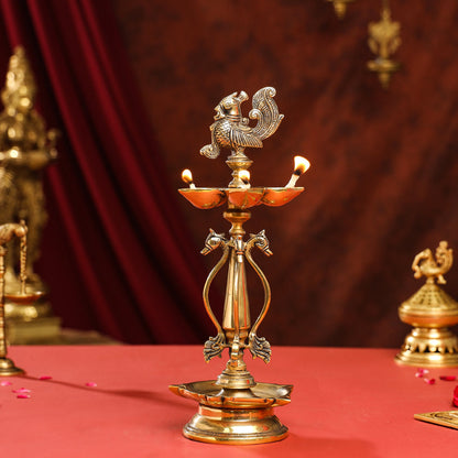 Brass Ten Petal Peacock Long Lamp (14 Inch)
