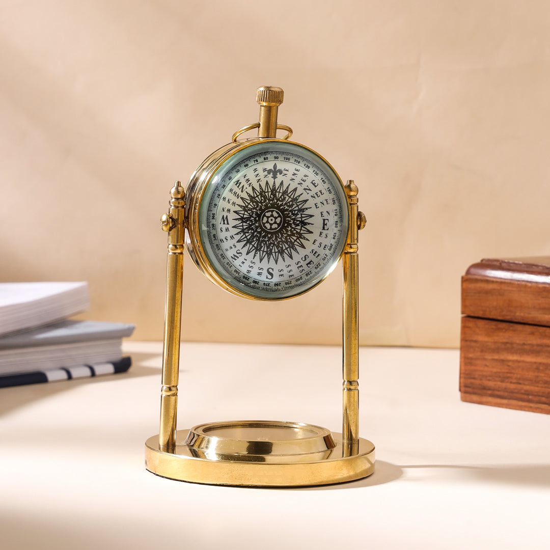 Brass Table Clock With Compass (5 Inch)