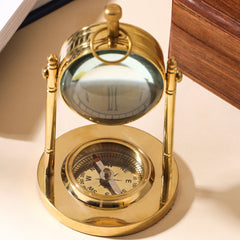 Brass Table Clock With Compass (5 Inch)