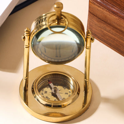 Brass Table Clock With Compass (5 Inch)