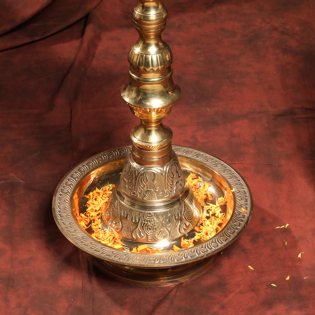 Brass Peacock Mahabharat Lamp (65 Inch)