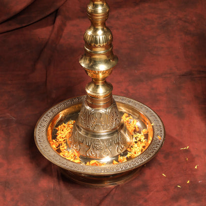 Brass Peacock Mahabharat Lamp (65 Inch)