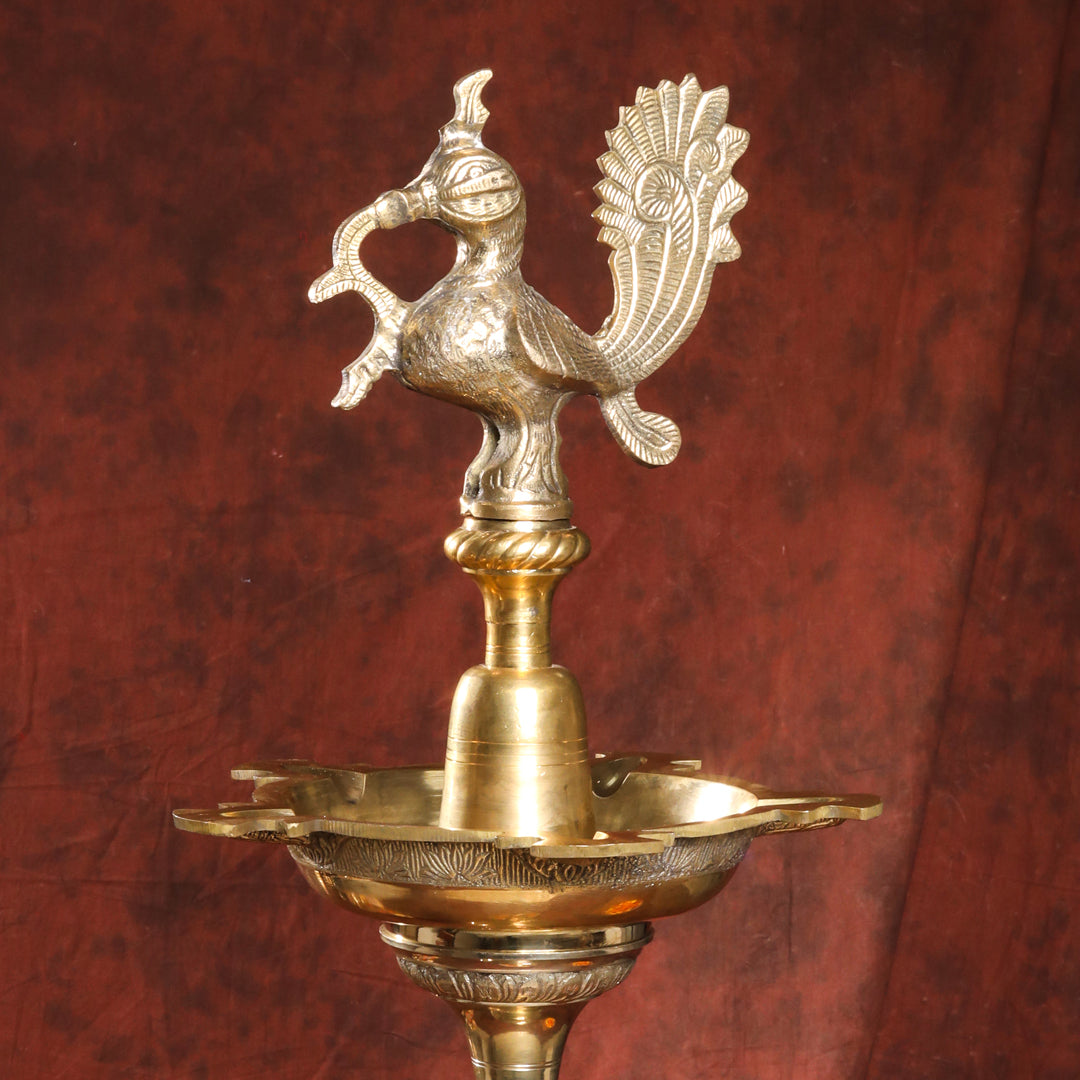Brass Peacock Mahabharat Lamp (65 Inch)