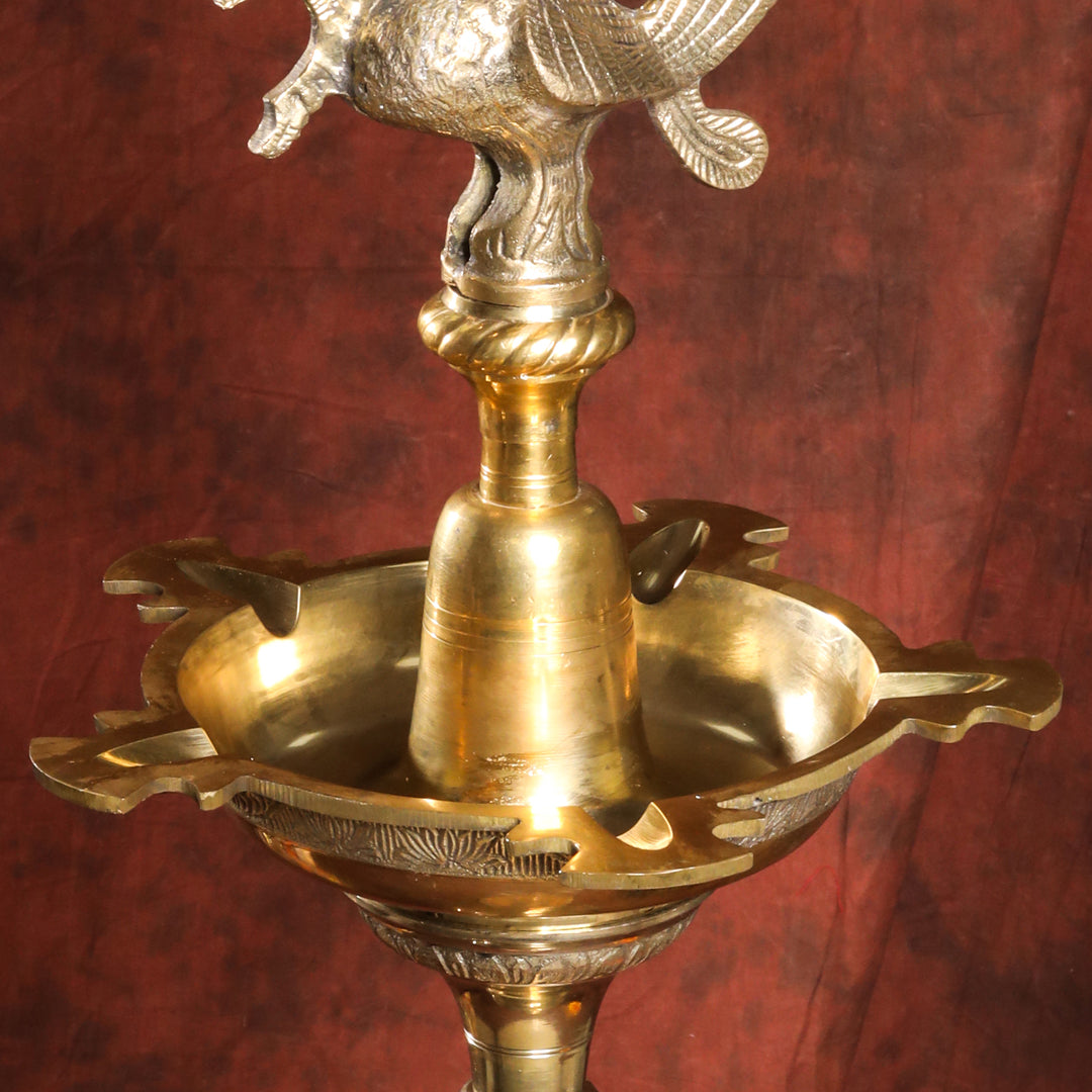 Brass Peacock Mahabharat Lamp (65 Inch)