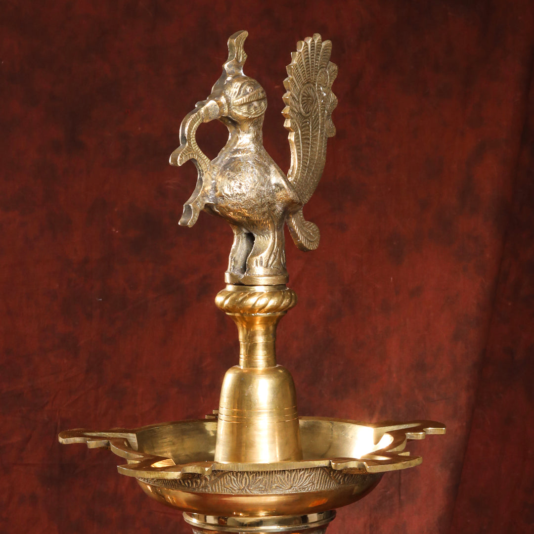 Brass Peacock Mahabharat Lamp (65 Inch)