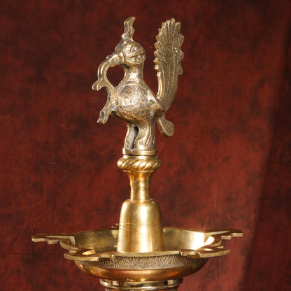 Brass Peacock Mahabharat Lamp (65 Inch)