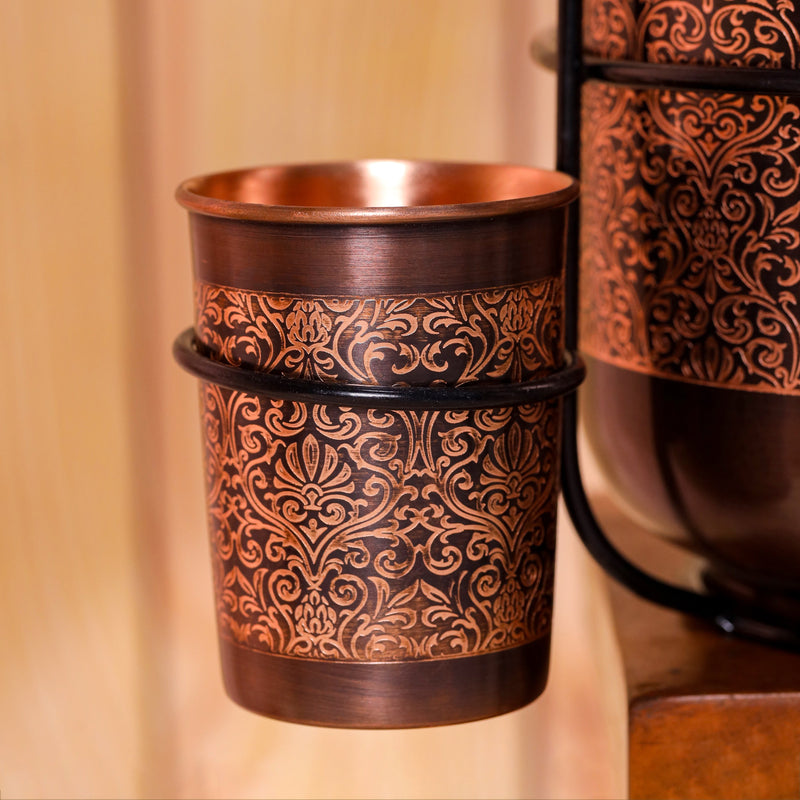 Copper Premium Water Dispenser with Glass & Stand (12 Inch)