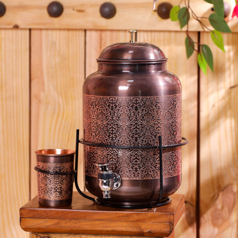 Copper Premium Water Dispenser with Glass & Stand (12 Inch)