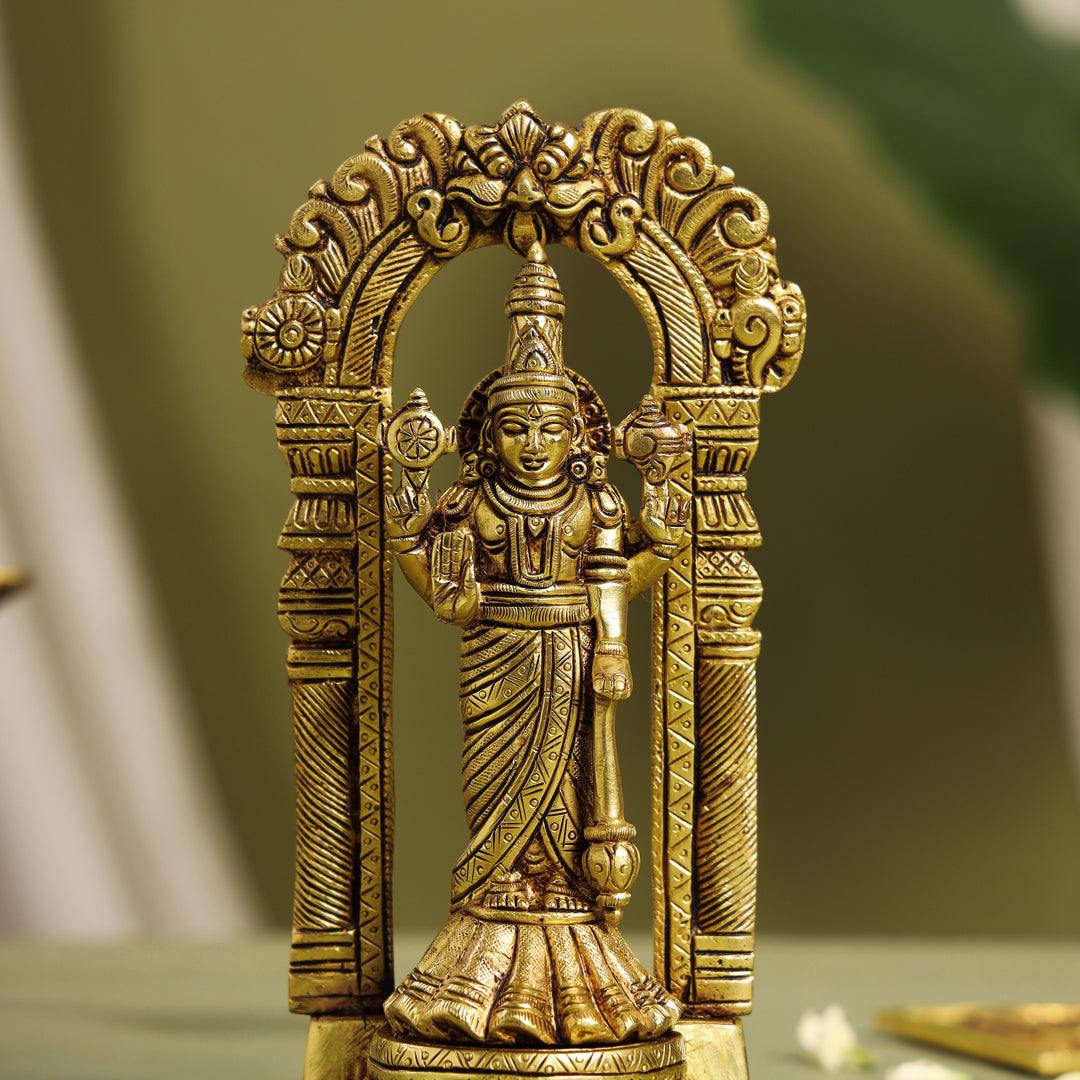 Brass Lord Vishnu Idol On Tortoise (8 Inch)