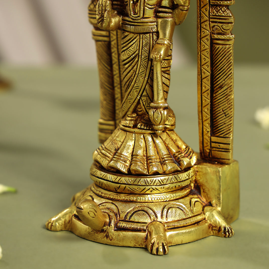 Brass Lord Vishnu Idol On Tortoise (8 Inch)