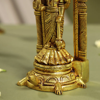 Brass Lord Vishnu Idol On Tortoise (8 Inch)