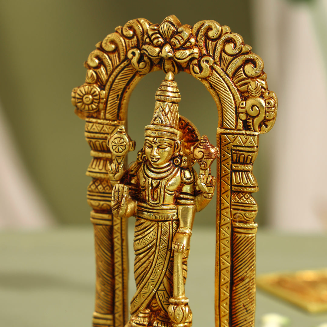 Brass Lord Vishnu Idol On Tortoise (8 Inch)