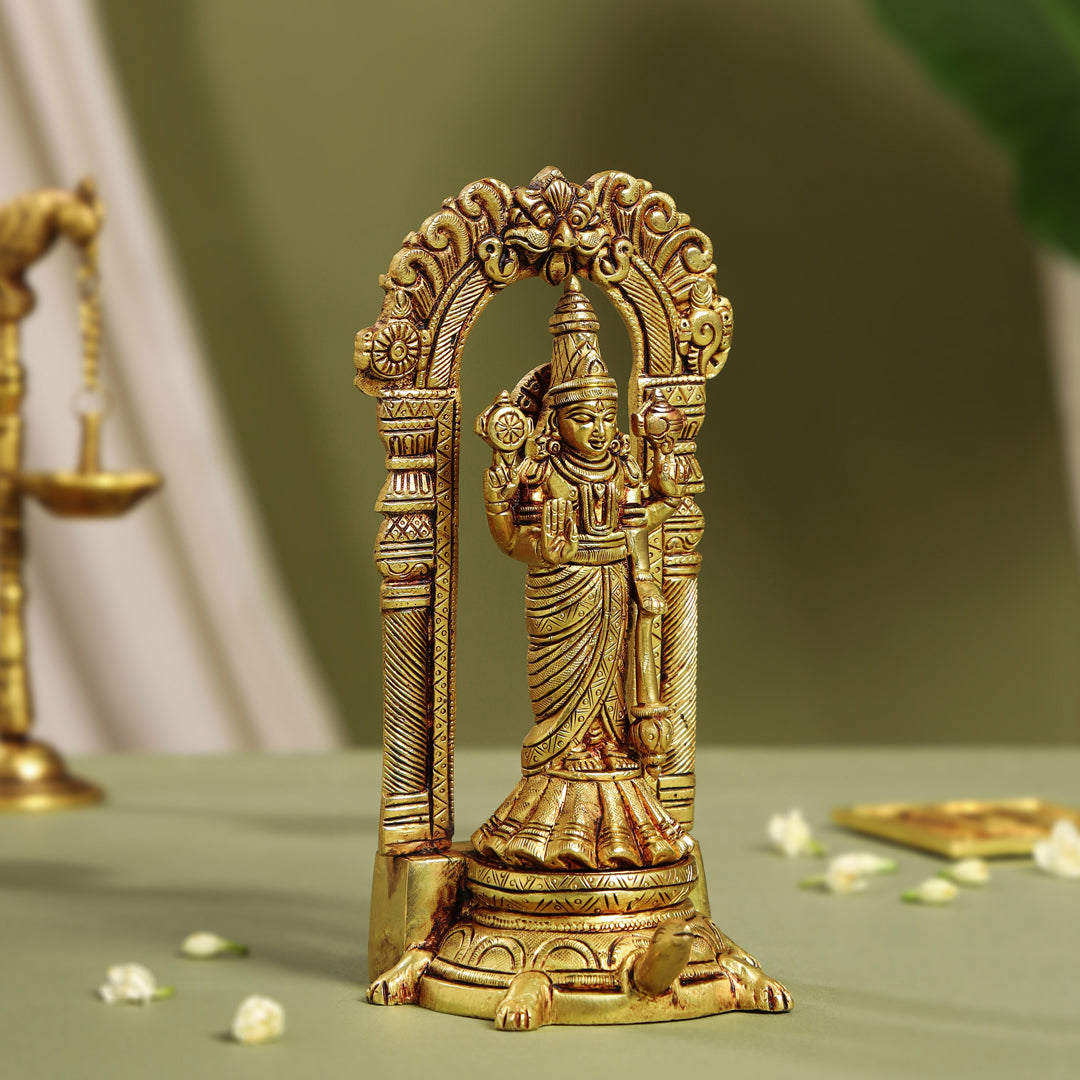 Brass Lord Vishnu Idol On Tortoise (8 Inch)