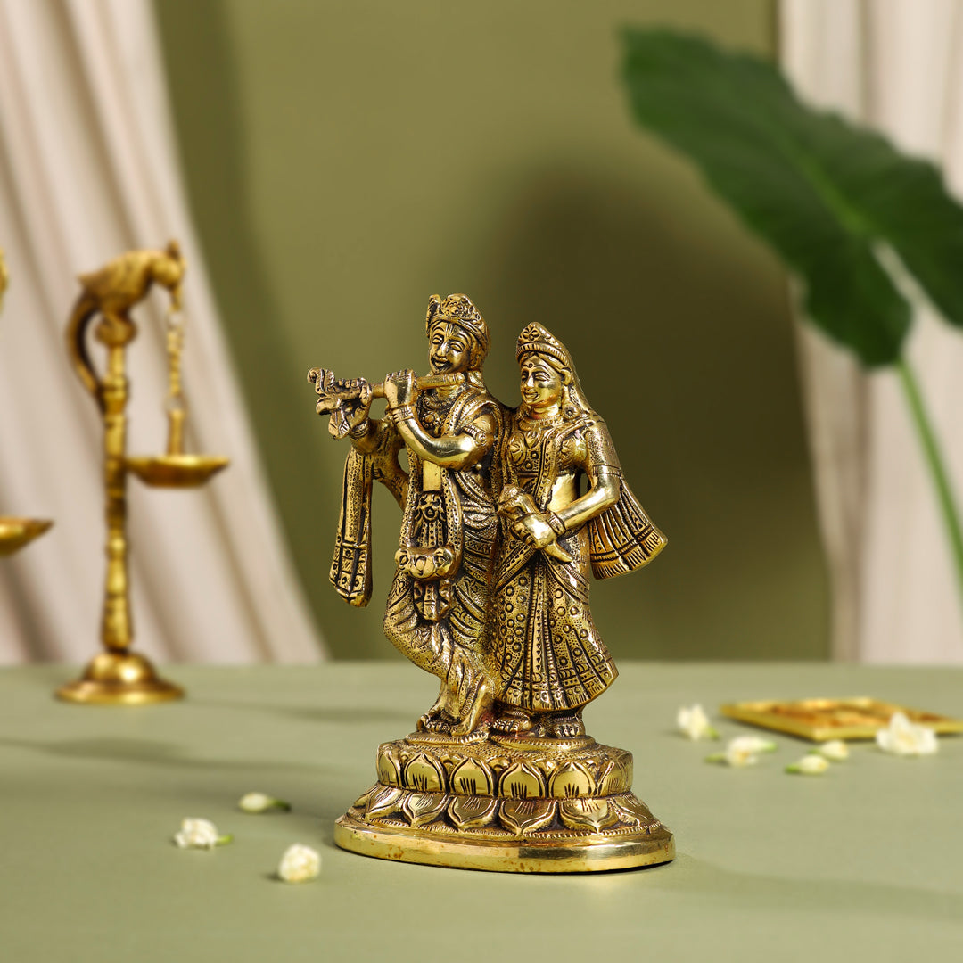 Brass Radha Krishna Idol (7 Inch)