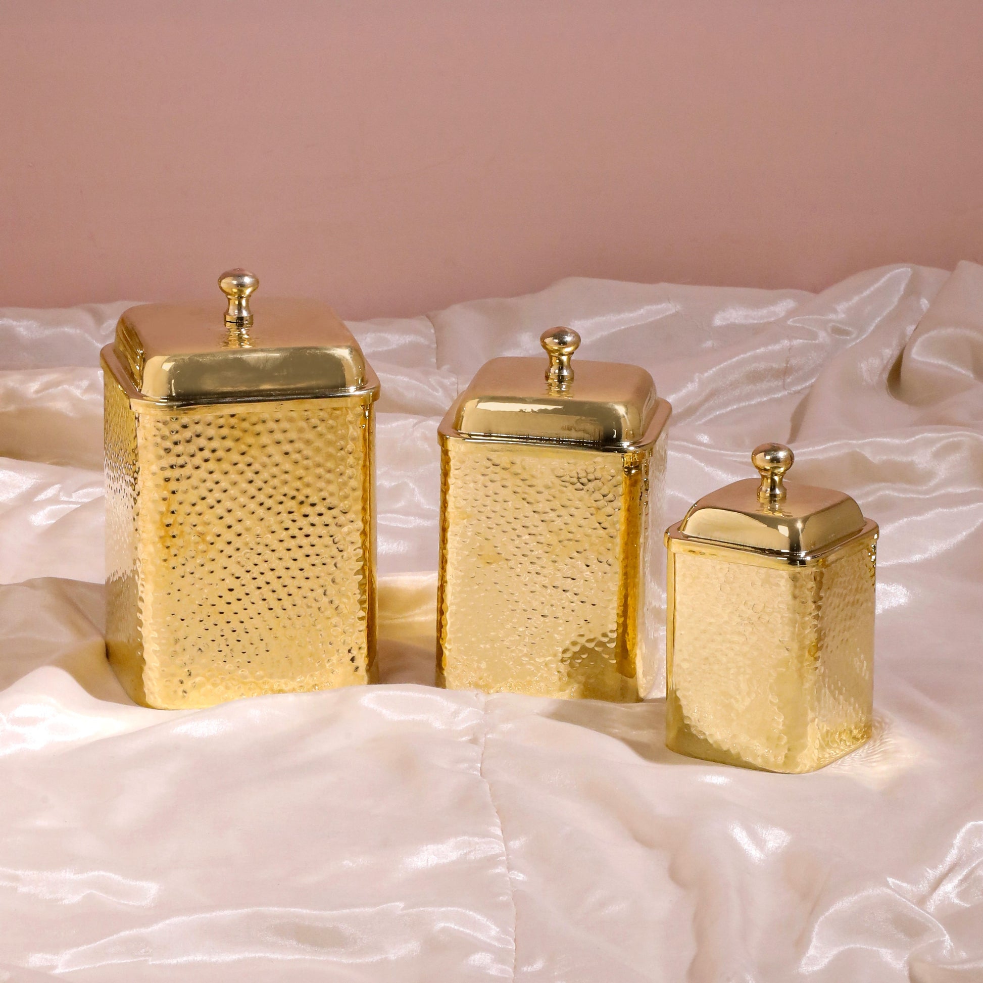 Brass Hammered Containers Set